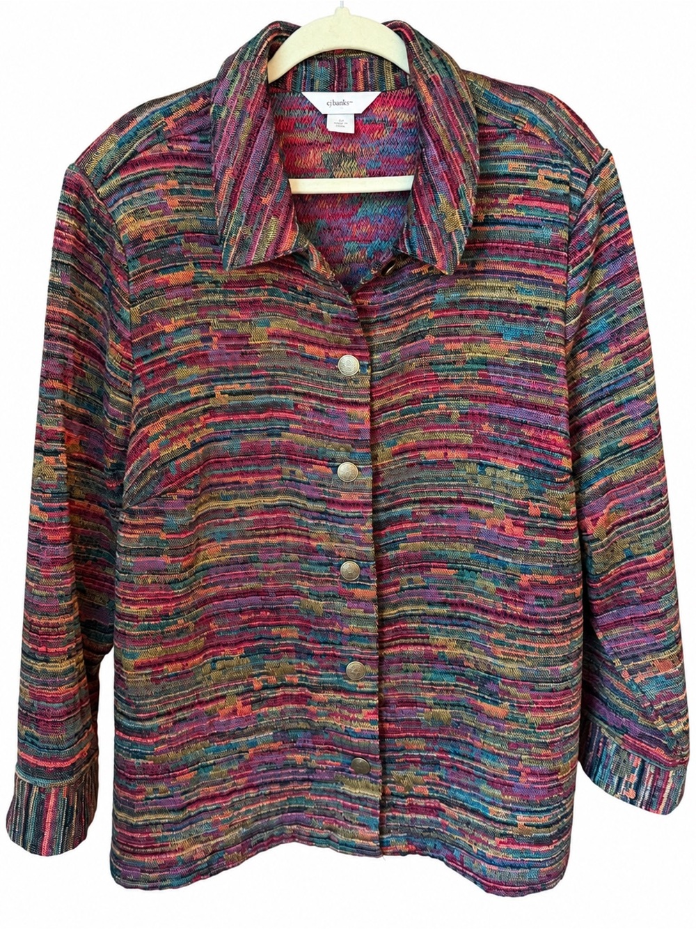 CJ Banks 2X Multicolor Textured Knit Jacket Button Front Artsy Boho